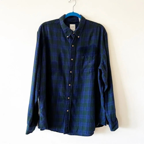 Chaps Ralph Lauren Blue Plaid Cotton Flannel Button Down Size XL Black Watch - Picture 7 of 7